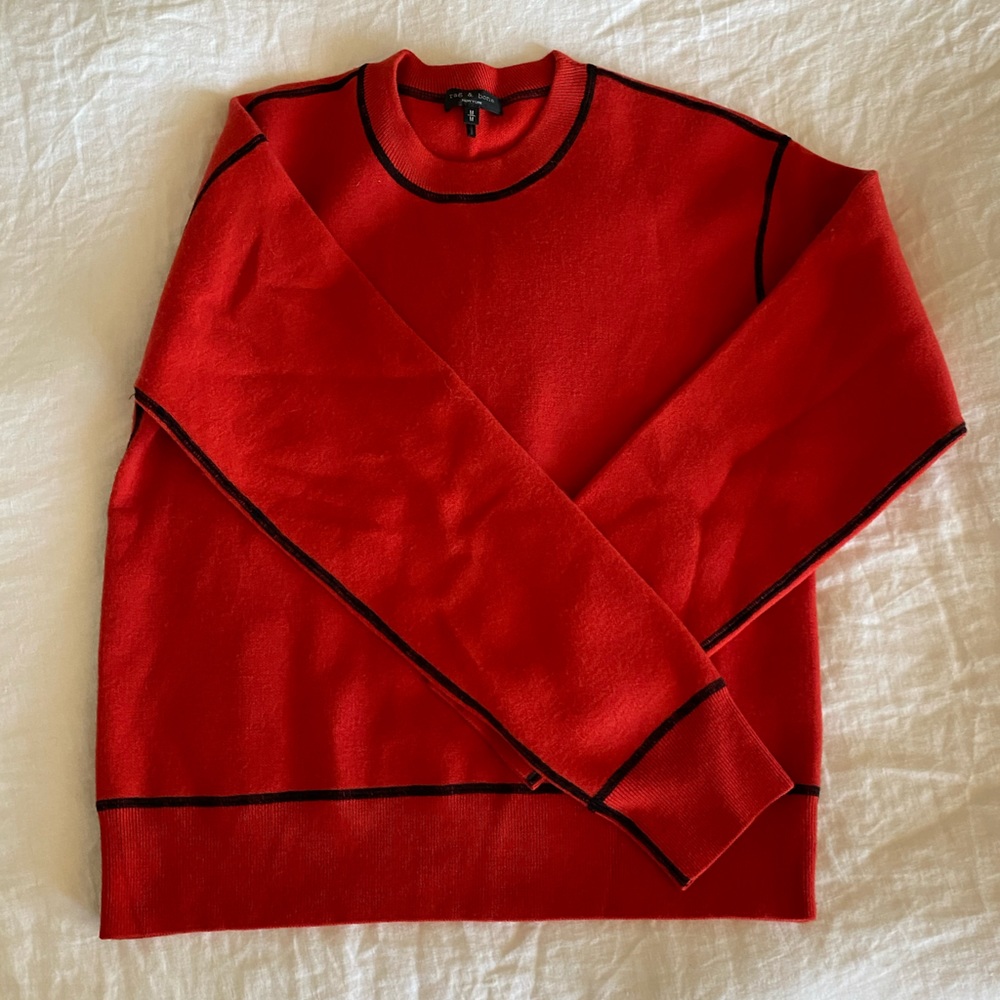rag & bone Red Crewneck with Black Contrast Piping